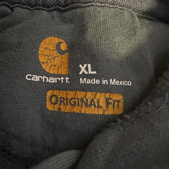 Carhartt Hoodie Sweatshirt Mens XL Gray Yellow Distressed Grunge Long Sleeve - Picture 2 of 10